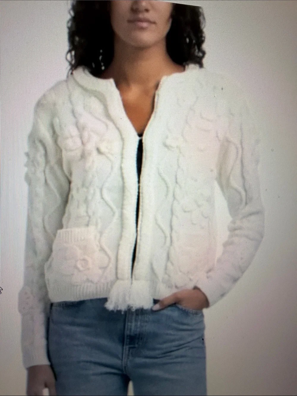 Women's Cream Floral Cable Knit Cardigan Sweater